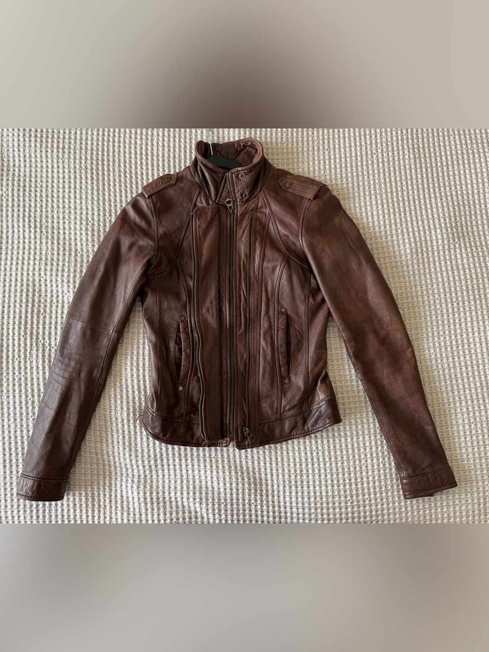 Bershka Brown Leather Biker Jacket - Women